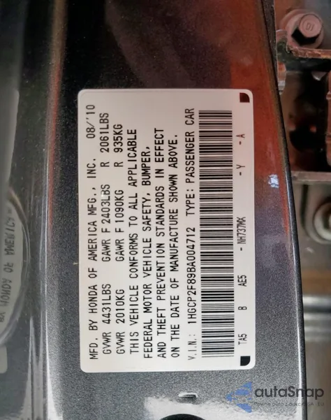 2011 Honda Accord Exl z USA, uszkodzony, nr VIN 1HGCP2F89BA004712